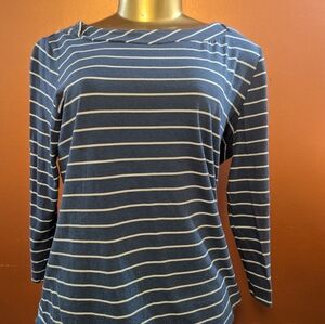 Jones New York Size Medium Navy Blue And White Stripe Shirt